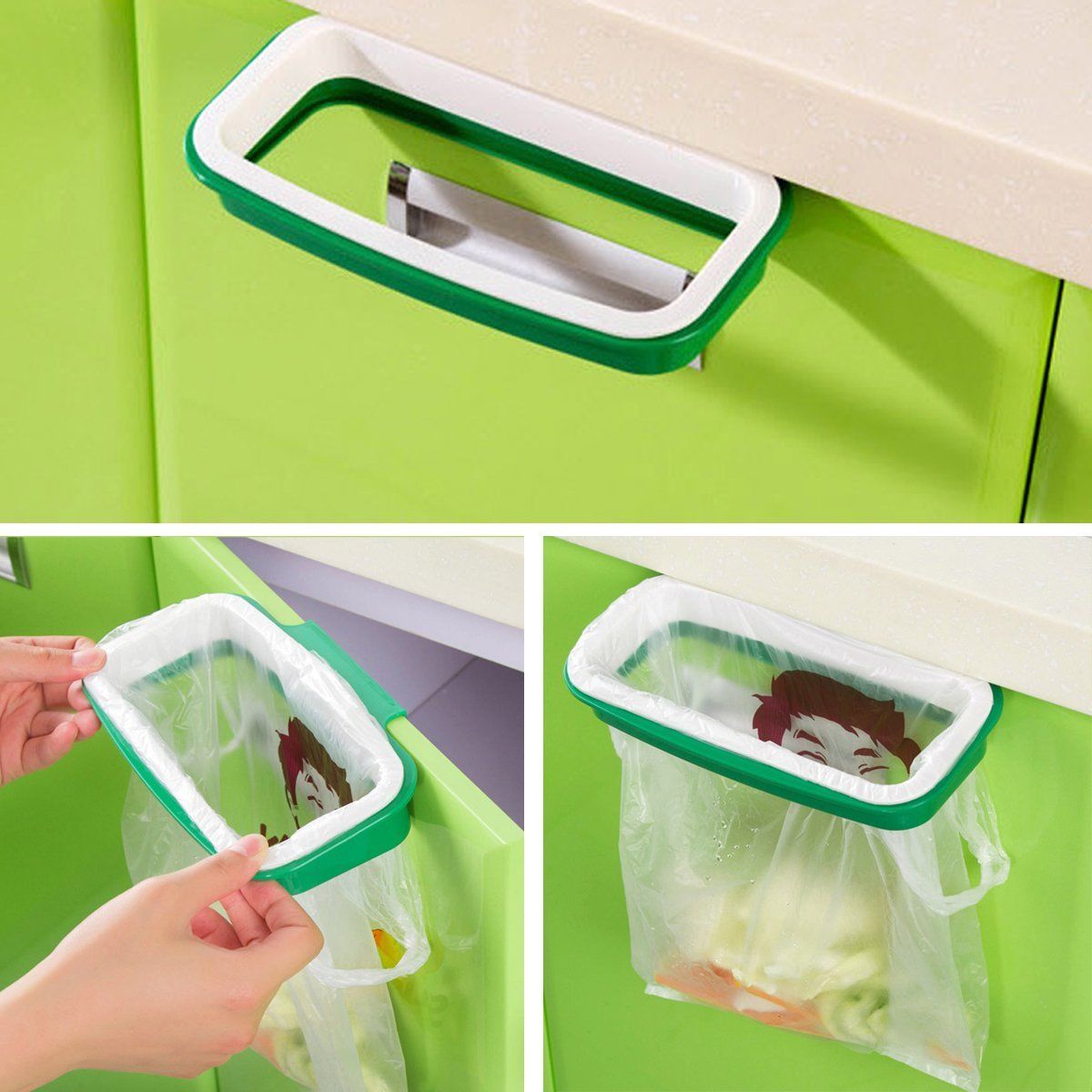  Rak  Hanger Kantong Plastik  Tempat Sampah White Green 